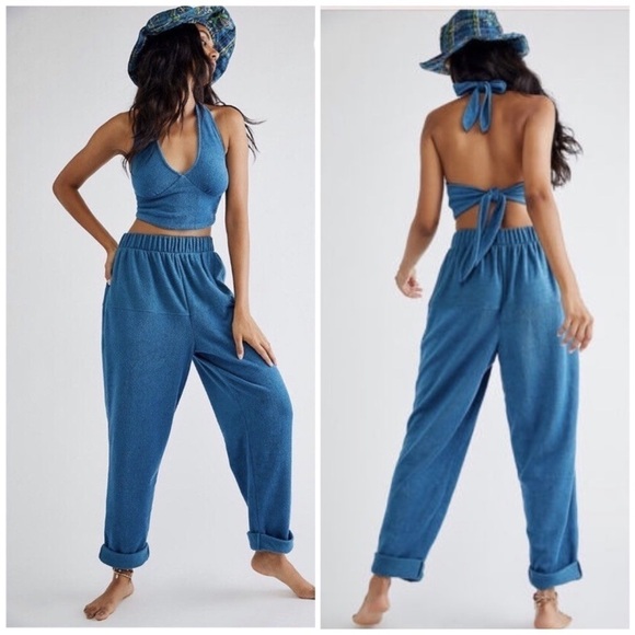 Free People #FPbeach|size S| Teal Joggers | excellent quality |Capri blue Spring - Picture 7 of 7